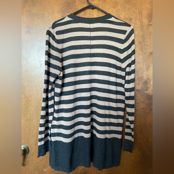 Ann Taylor Loft Open Striped Cardigan Ivory Grey Large - Picture 3 of 6